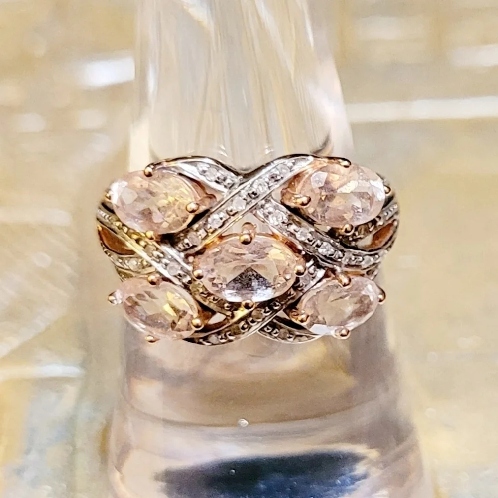 Vintage Genuine Cora De Rosa Morganite & Diamond 10K Rose Gold Ring Sz 7